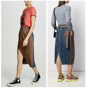 UNRAVEL BEN TAVERNITI wool & denim Hybrid skirt IT 38 S check midi